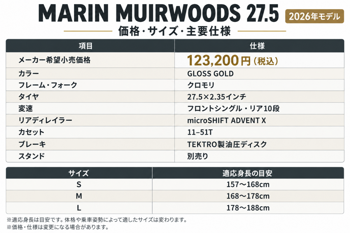MARIN MUIRWOODS 27.5 製品仕様