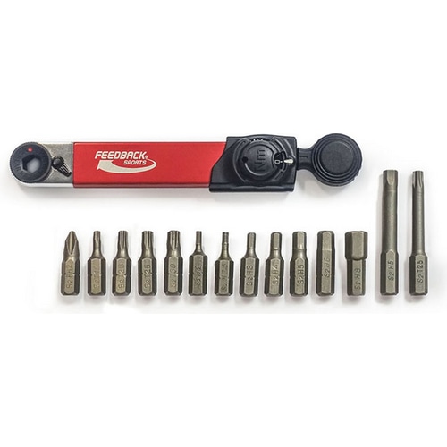 Bicycle torque wrench and ratchet wrench comes with allen and torx bits and travel case