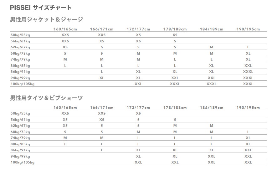 pissei2018fw_sizechart