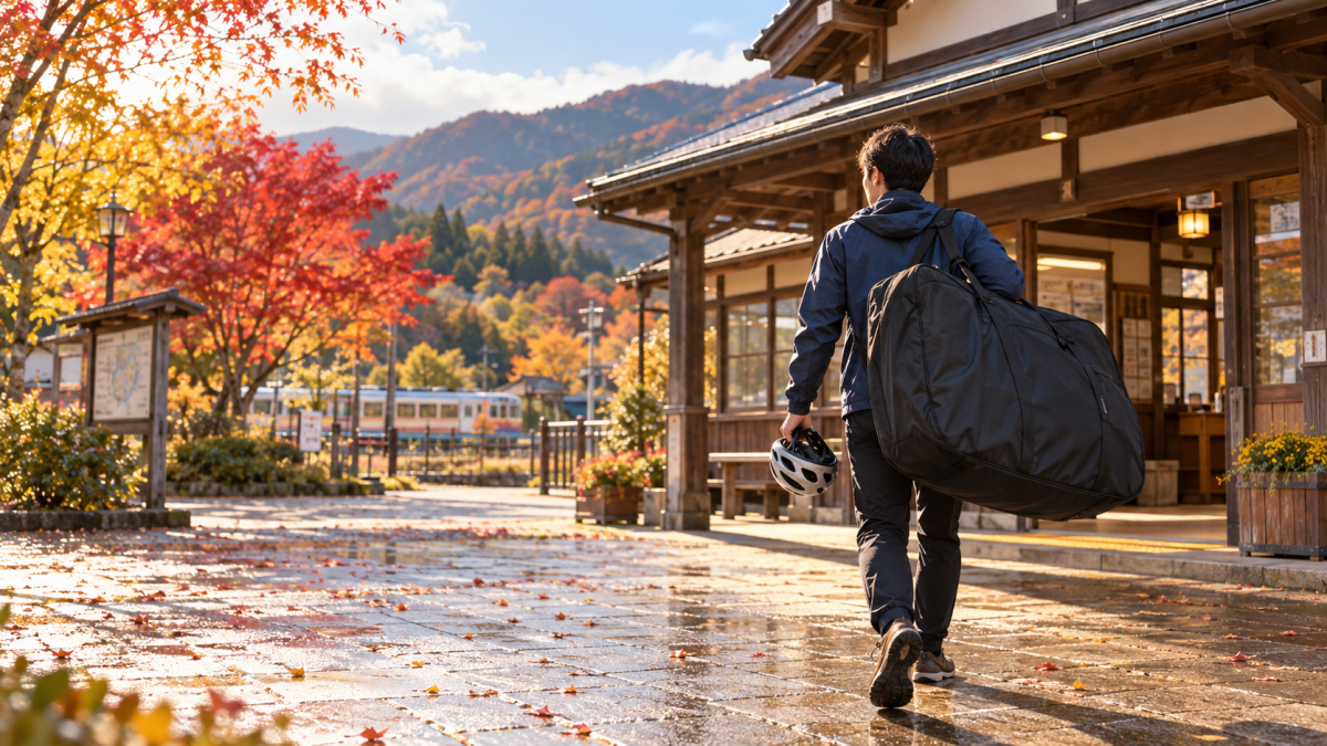 紅葉の駅へ向かう輪行旅